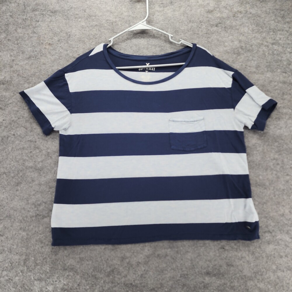 American Eagle Shirt Womens Medium Short Sleeve Blue Striped Soft Sexy